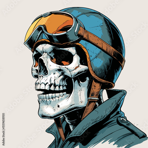 illustration of a skull wearing an aviator and flying goggles