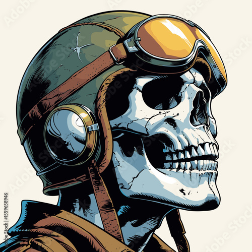 illustration of a skull wearing an aviator and flying goggles