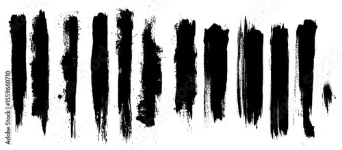 Set of grunge design elements. Black texture backgrounds. Paint roller strokes. Isolated vector image black on white. Set of vector brush strokes. Art brush.