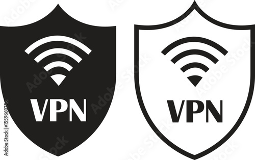 VPN shield security icon set flat and outline design. Representing security password protection symbol. Sign Vectors wifi elements. Connection Supplier illustration isolated on transparent background.