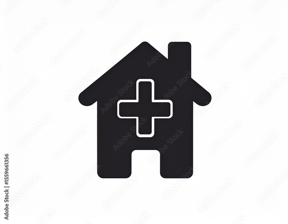 Obraz premium Icon of a house with a medical cross symbol, representing healthcare or a hospital.