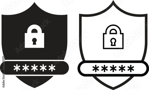 VPN shield security icon set flat and outline design. Representing security password protection symbol. Sign Vectors wifi elements. Connection Supplier illustration isolated on transparent background.