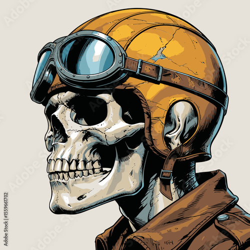 illustration of a skull wearing an aviator and flying goggles