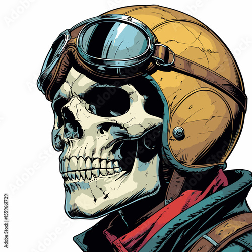 illustration of a skull wearing an aviator and flying goggles