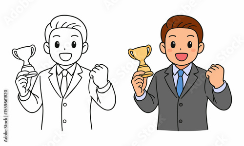 businessman holding golden trophy coloring page for kids