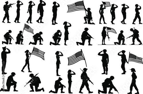 Soldier Saluting Silhouette Vector Collection