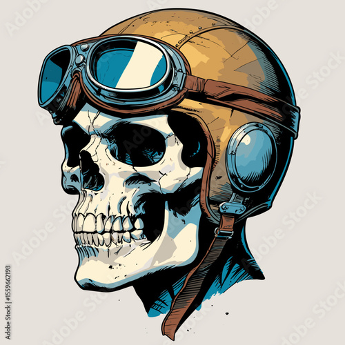 illustration of a skull wearing an aviator and flying goggles