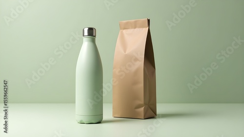 Sustainable Branding: Eco-Friendly Packaging with Reusable Bottle and Plant Logo