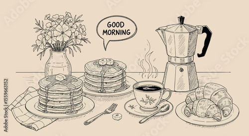 Breakfast delight: hand drawn vector illustration for cafes, posters, and cards