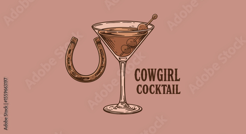 Cowgirl cocktail vector illustration - western beverage design for poster in hand drawn style