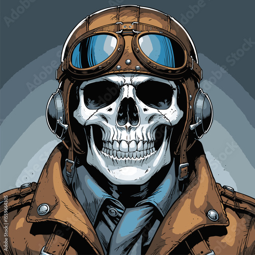 illustration of a skull wearing an aviator and flying goggles