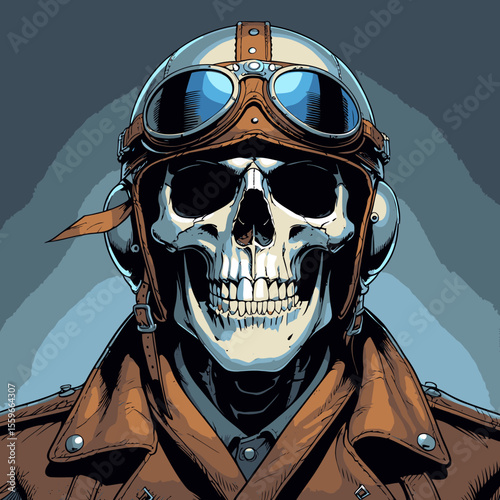 illustration of a skull wearing an aviator and flying goggles