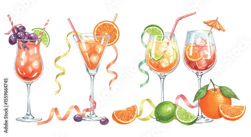 Tropical cocktail celebration vector illustration for party design in watercolor style
