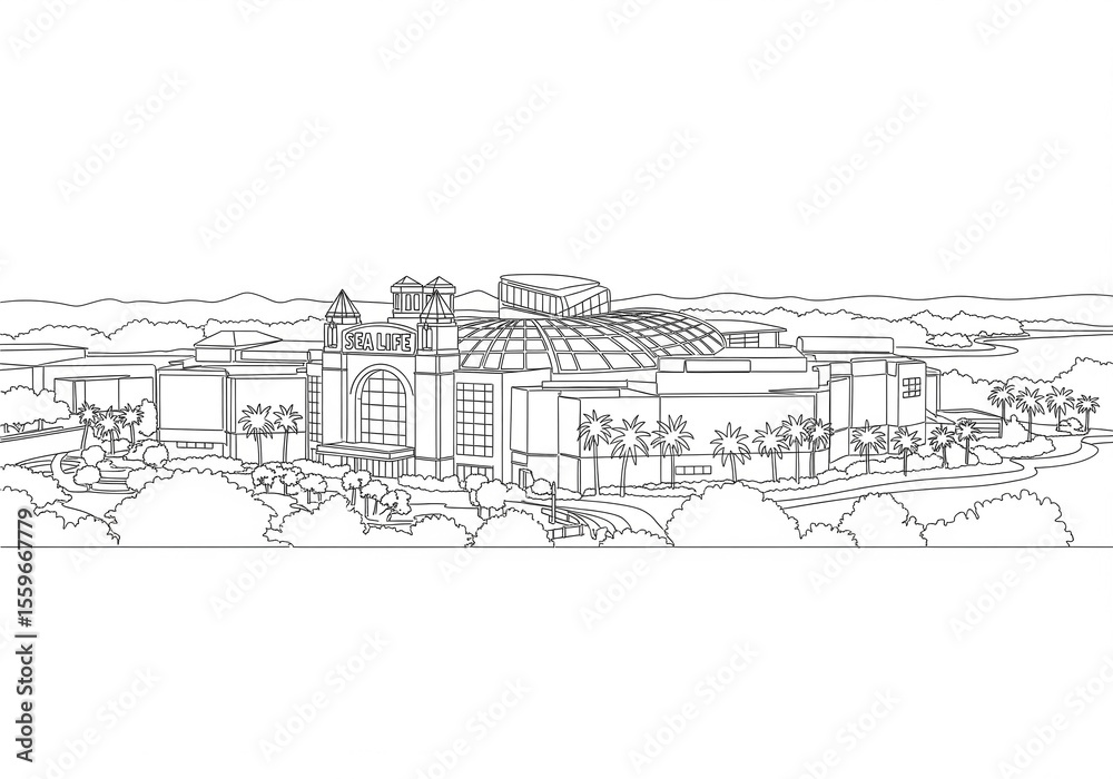 Fototapeta premium SEA LIFE Aquarium in Orlando one line drawing