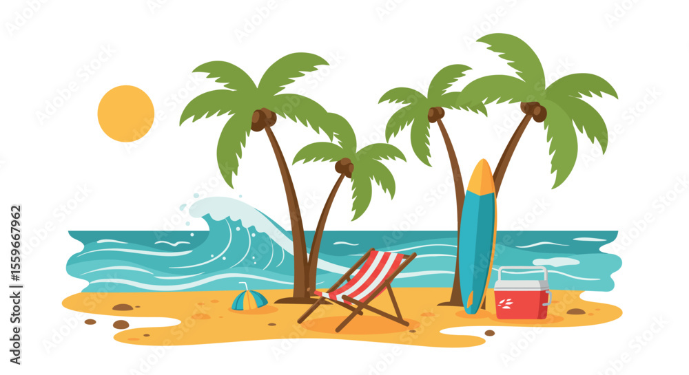 Obraz premium Tropical beach relaxation scene vector illustration for summer design
