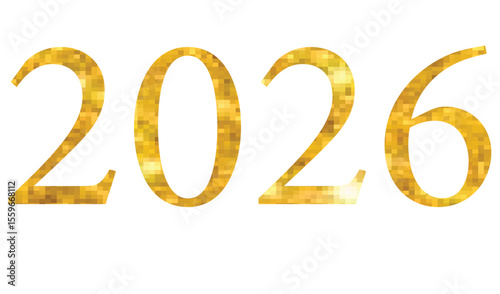 Golden year two thousand twenty six on a white background