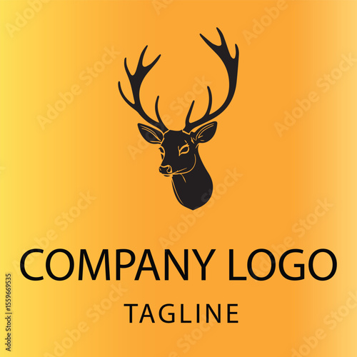 Black silhouette deer head logo on a gradient orange background. Company logo with tagline. Simple, elegant design for a company or organization.