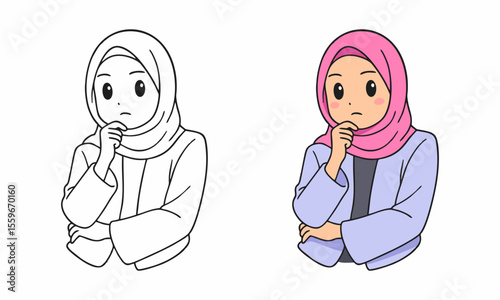 arabic female pensive coloring page for kids