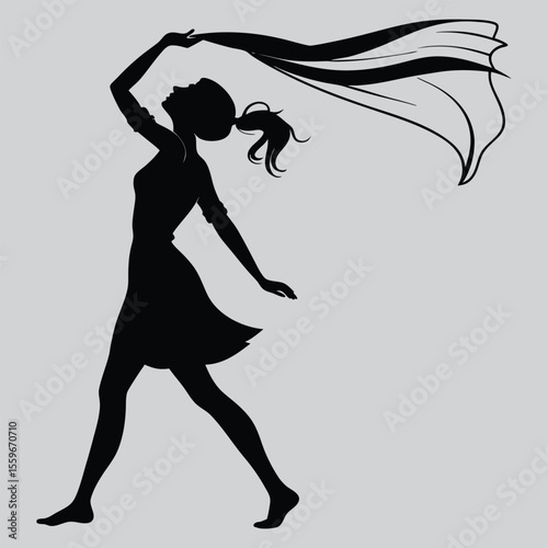 Woman flipping her ponytail silhouette vector design art and illustration