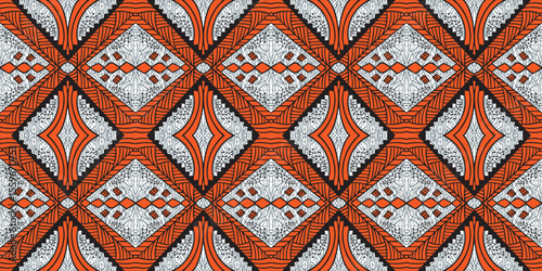 African rhombus ethnic traditional orange color pattern. seamless beautiful Kitenge, chitenge style. fashion design in colorful. Geometric rhombus abstract motif. Ankara prints, African wax prints.