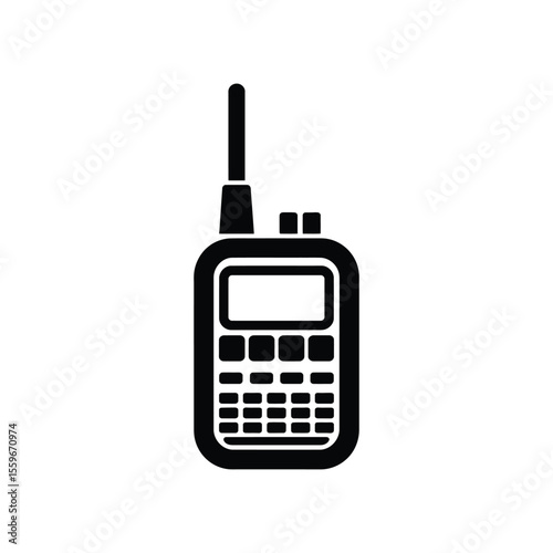 Simple black silhouette illustration of a walkie talkie communication device isolated