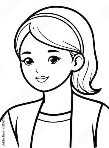 Young female with a headband, in a jacket/blouse, standing in a studio setting. Friendly, professional pose against a white background. elementary student.