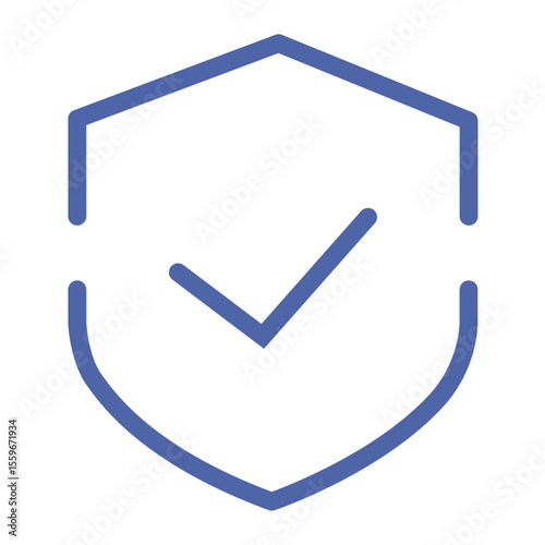Blue outline of a shield shape with a checkmark inside indicating security and validation process complete