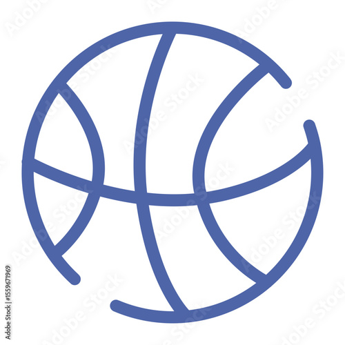 A stylized basketball illustration featuring blue lines forming the iconic pattern of a basketball design