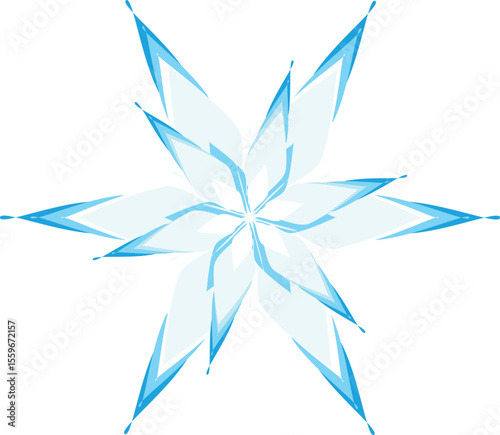 Abstract blue snowflake illustration with delicate, layered crystalline shapes, ideal for winter, holiday, or frosty design themes