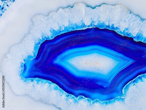 Glowing Blue Geode Slice with Iridescent Crystal Texture