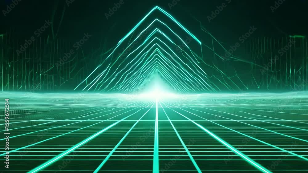 An abstract blue technology background featuring lines, waves, and a grid pattern, perfect for digital design and virtual reality backdrops