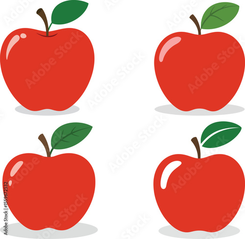 Red apples with green leaves vector illustration