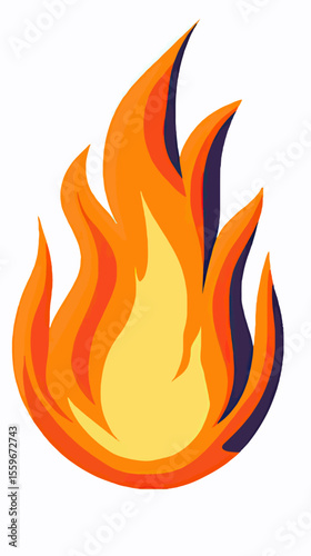 Bright orange and yellow fire flame vector illustration with dark accent shadows in minimalist flat design style for energy and heat concept
