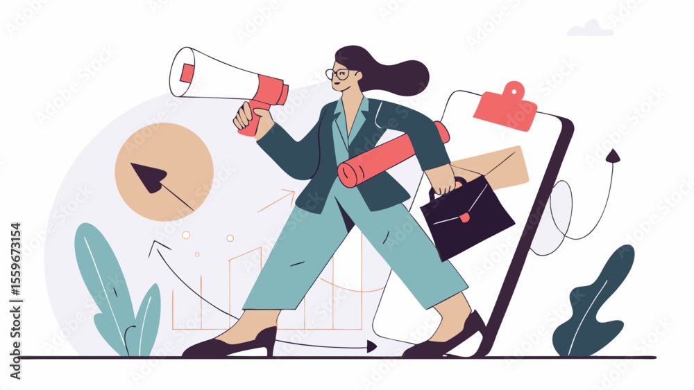 Fototapeta premium Dynamic Businesswoman Vector Illustrations – Leadership, Growth, and Success Concepts