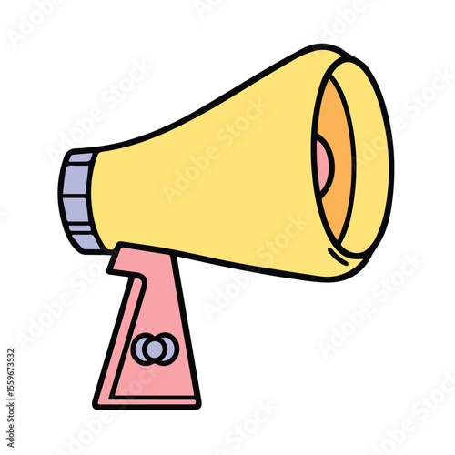 A bright yellow megaphone with pastel pink base, angled to the right. A simple design, suitable for advertising a message or event. Colorful youth-oriented product.