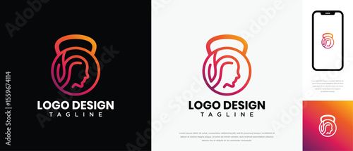 fitness logo design template human head. fitness human logo icon