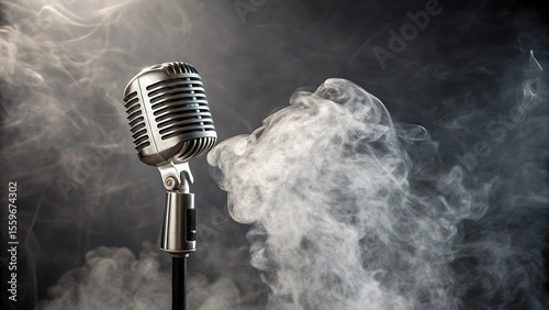Vintage microphone with smoke stage background