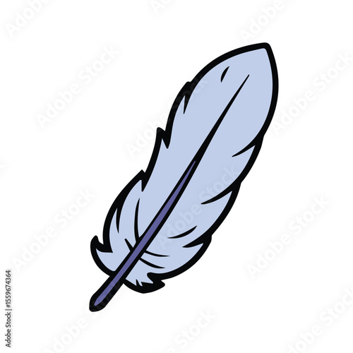 Light purple feather in a simple graphic illustration. Isolated feather in a flat design, showcasing delicate details. Nature-inspired graphic element for use in design projects -