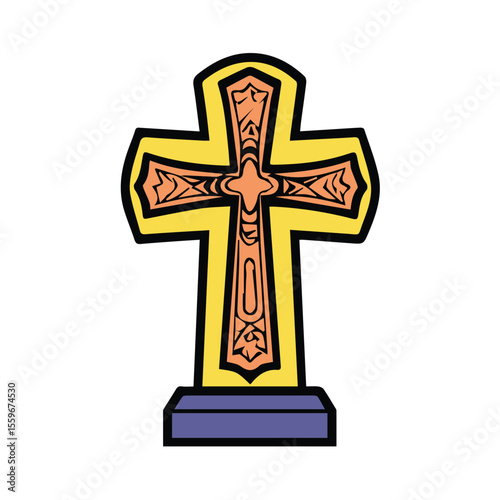 Ornate religious cross on a pedestal, detailed design, religious icon for spiritual and faith-based themes.