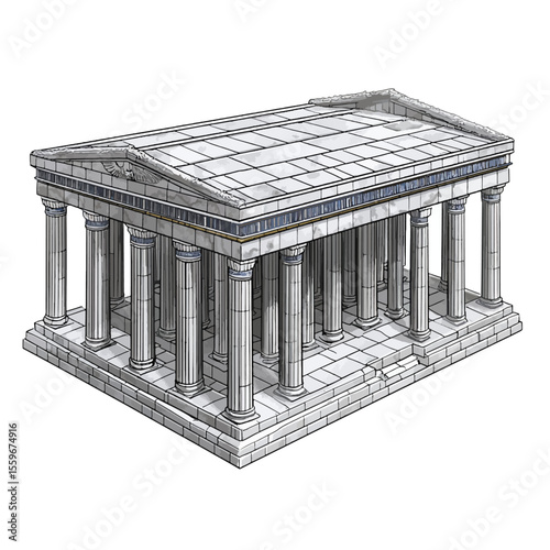 Ancient building on white 
