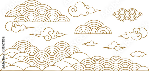 Gold outline cloud patterns wave shapes on design elements clouds waves