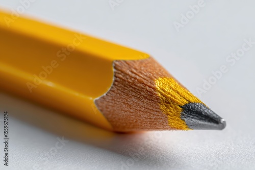 Yellow pencil sharpened and placed diagonally on white surface