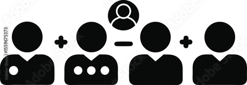 Graphic of people icons with plus minus symbols representing team building vector