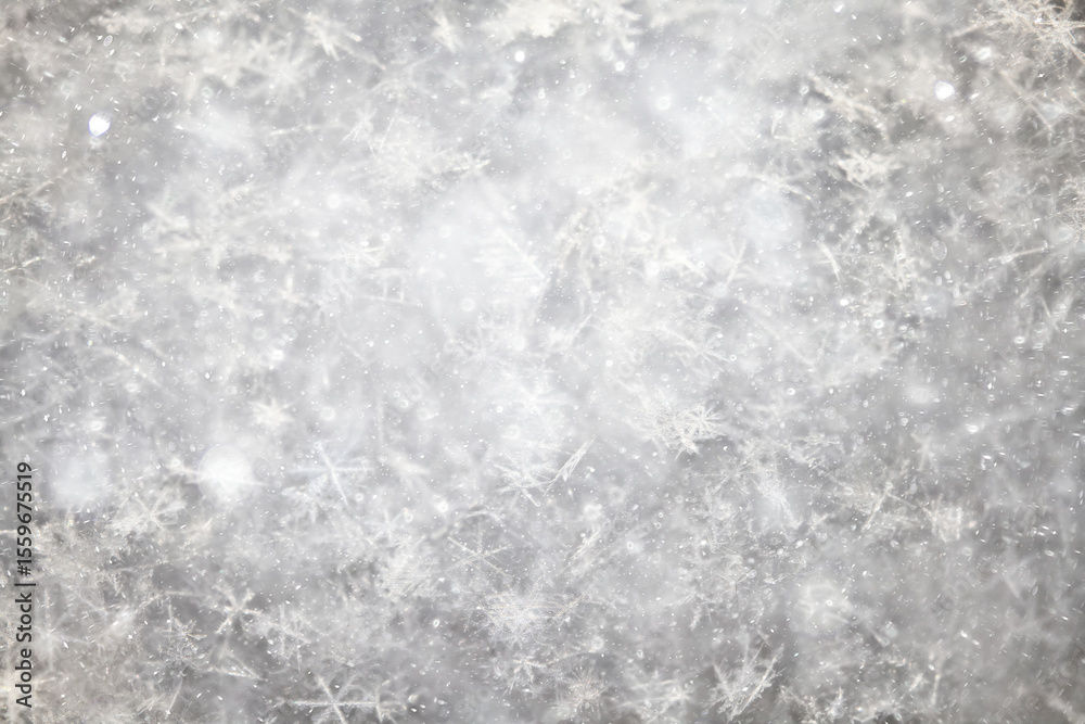 Fototapeta premium Winter white snow background, abstract blurred snowfall surface