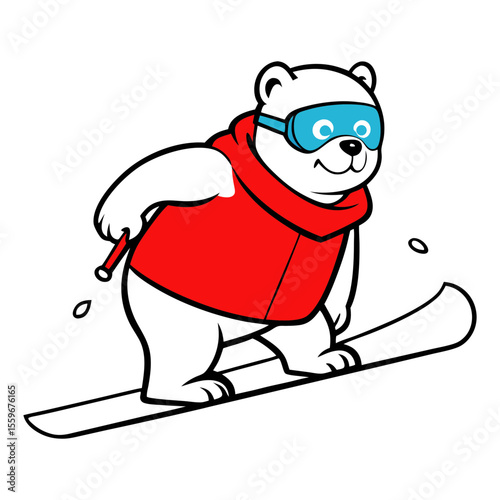 polar bear skiing downhill