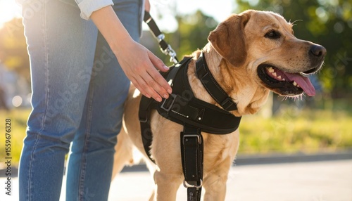Person walking a dog harness