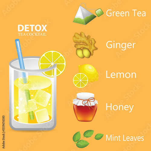 Natural cocktail advertising various ingredients icons item vector bundle set and Illustrator Artwork.
