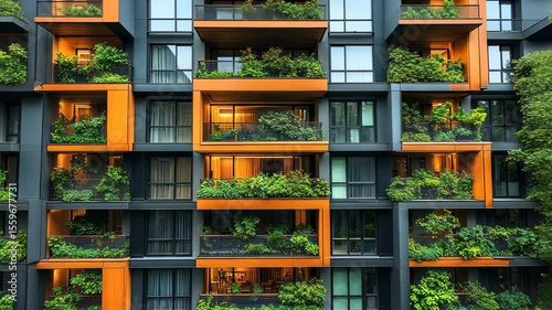 Modern apartment building with vertical gardens