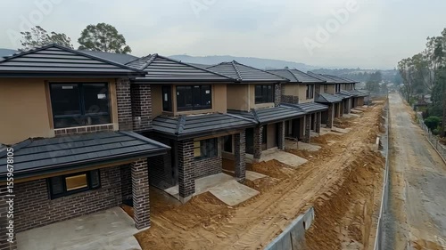 Row of new townhouses under construction
