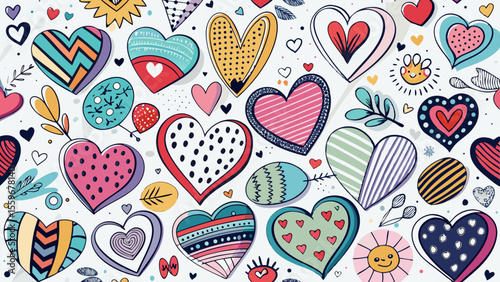Doodle Heart Pattern Collection – Colorful & Black Sketch Style Love Icons